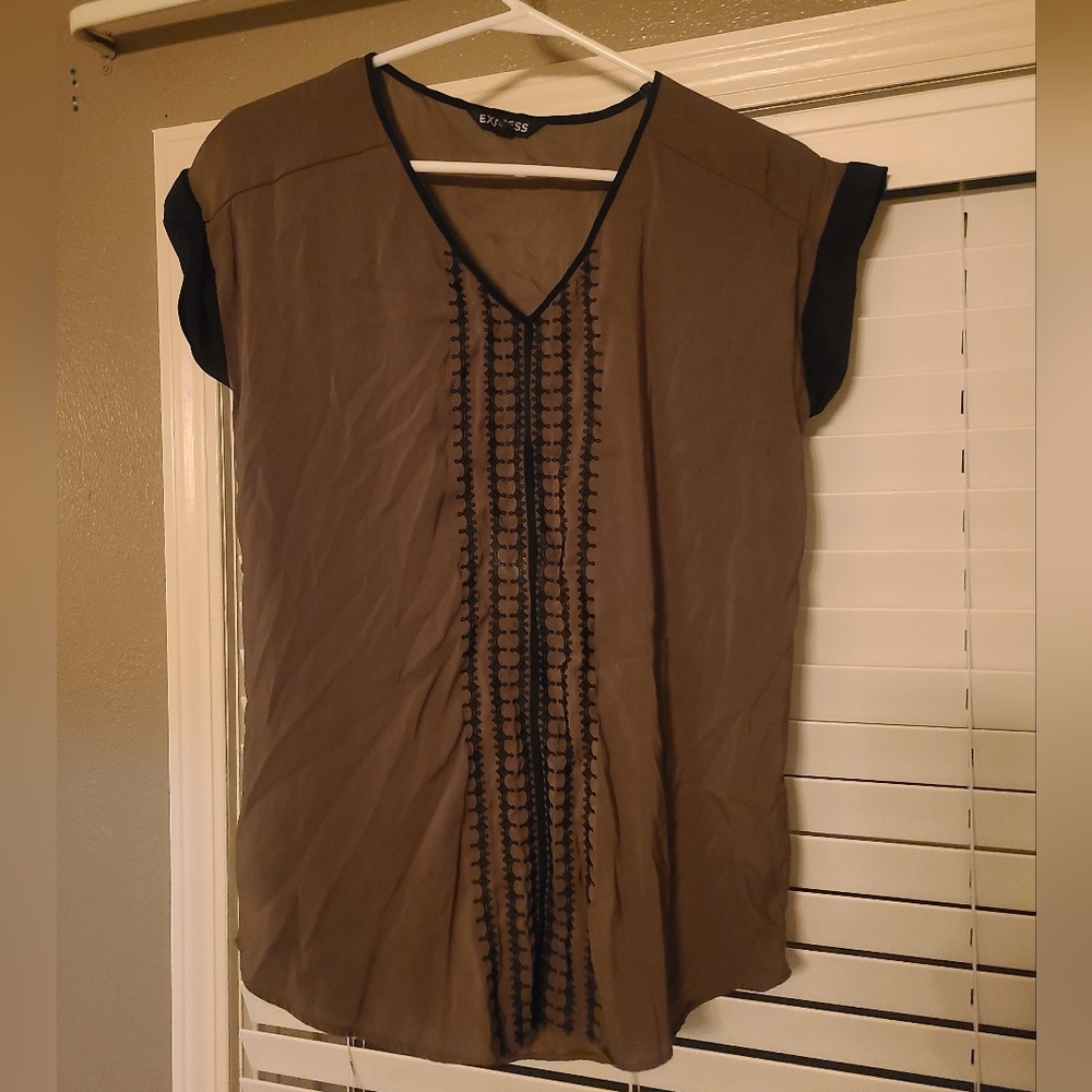 Express Grey Embellished Cap Sleeve Blouse